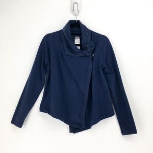 PATAGONIA Women XS At Sea Wrap Navy Blue Sweater Cardigan Mock Neck Long Sleeve